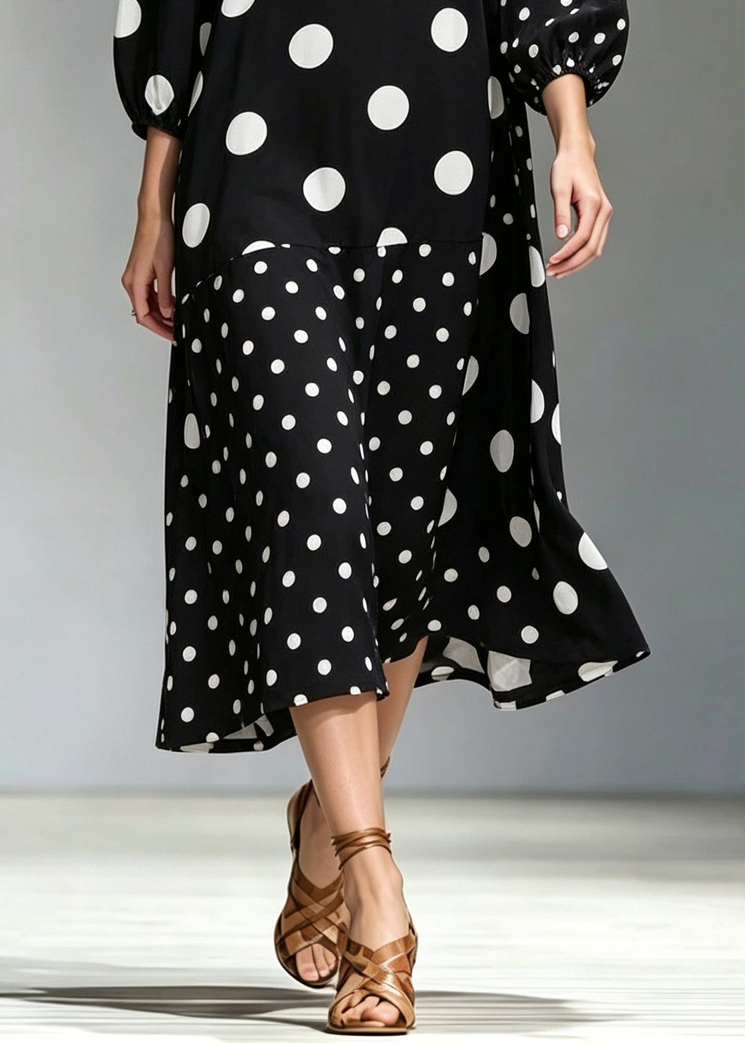 Stylish Black Oversized Print Maxi Dress Bracelet Sleeve
