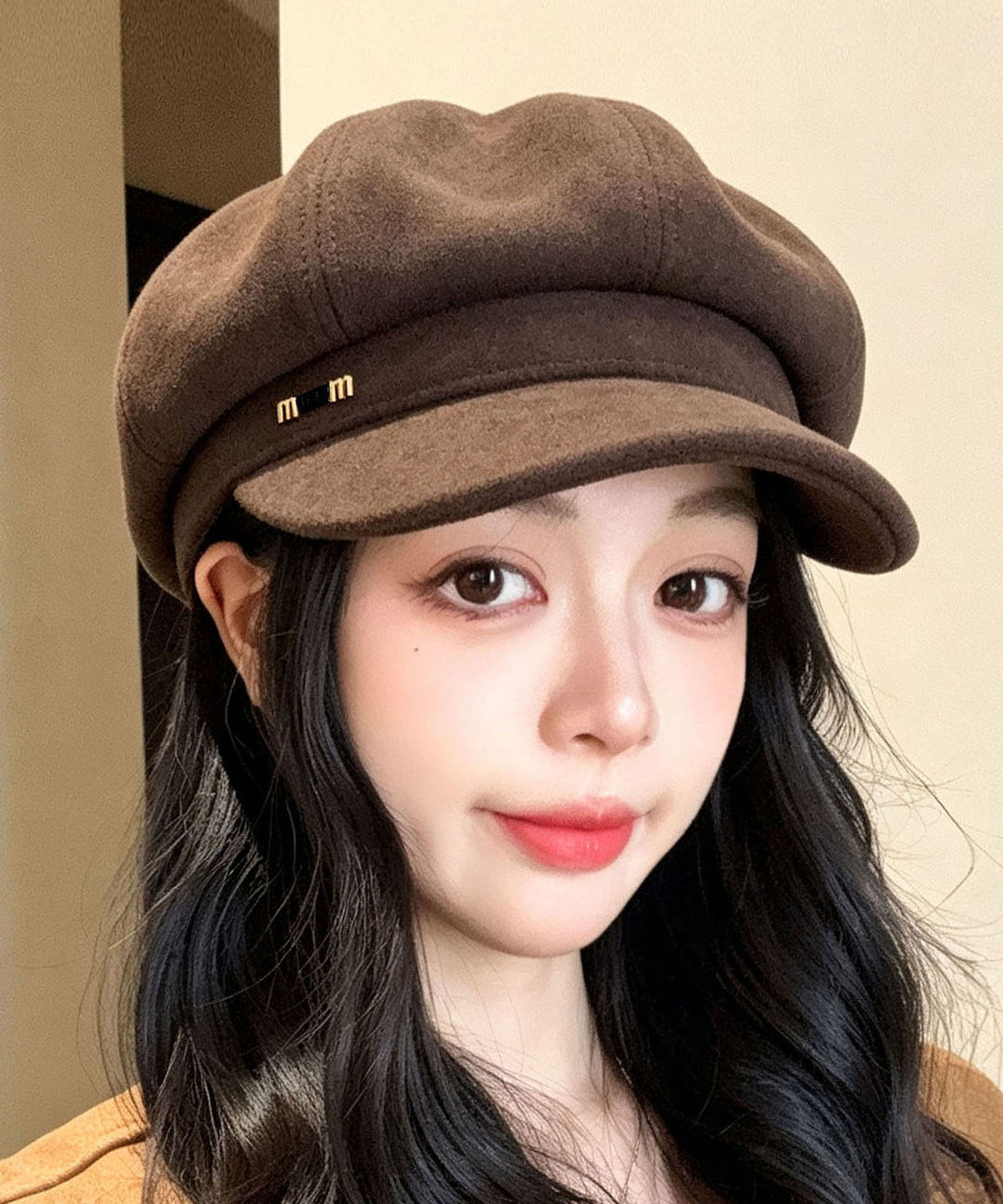 Stylish Black Patchwork Faux Suede Breton Hat