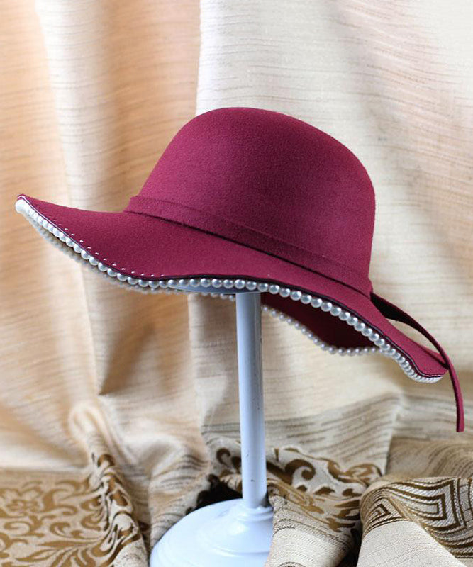 Stylish Black Pearl Bow Woolen Bucket Hat