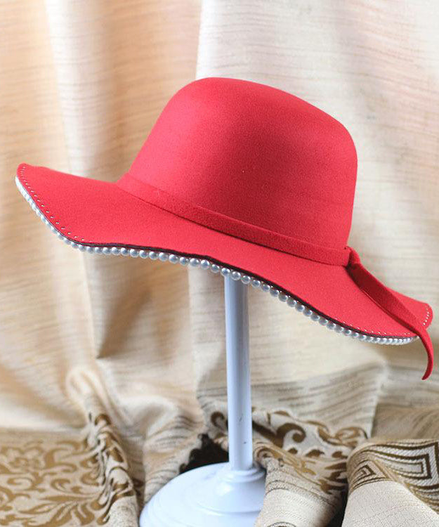 Stylish Black Pearl Bow Woolen Bucket Hat