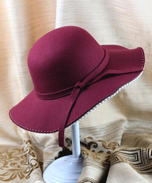 Stylish Black Pearl Bow Woolen Bucket Hat