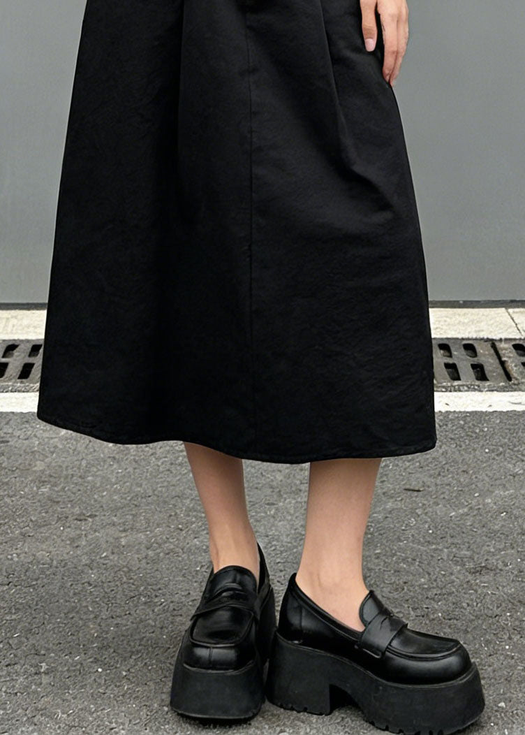 Stylish Black Pockets Wrinkled Denim Skirt Spring - Omychic