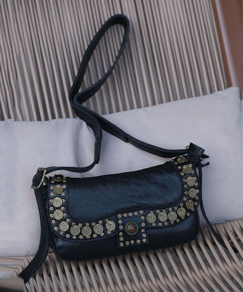 Stylish Black Rivet Durable Leather Versatile Hobo Bag