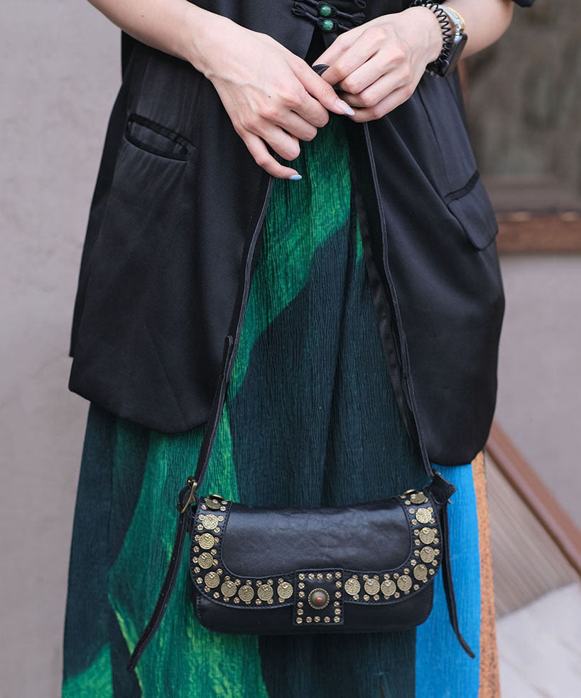 Stylish Black Rivet Durable Leather Versatile Hobo Bag