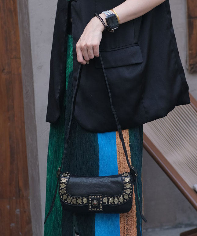 Stylish Black Rivet Durable Leather Versatile Hobo Bag