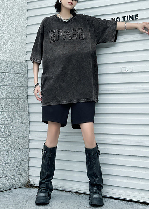 Stylish Black Tie Dye O Neck Print Cotton Top Summer - Omychic