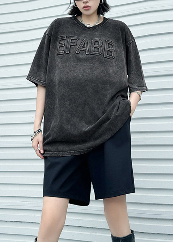 Stylish Black Tie Dye O Neck Print Cotton Top Summer - Omychic