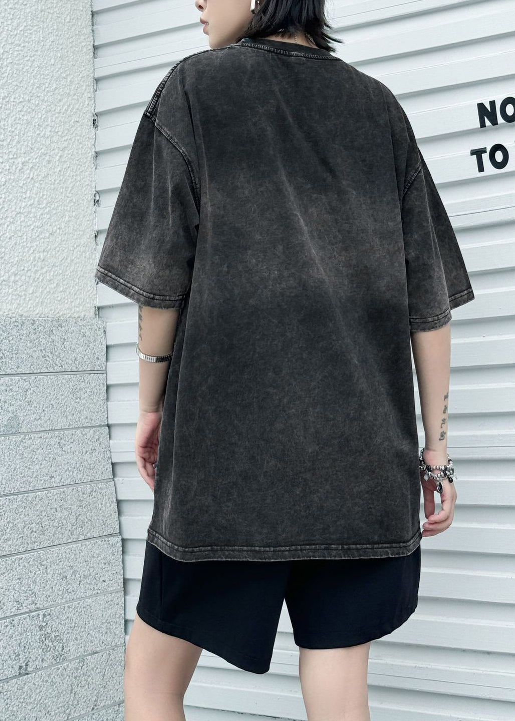 Stylish Black Tie Dye O Neck Print Cotton Top Summer - Omychic