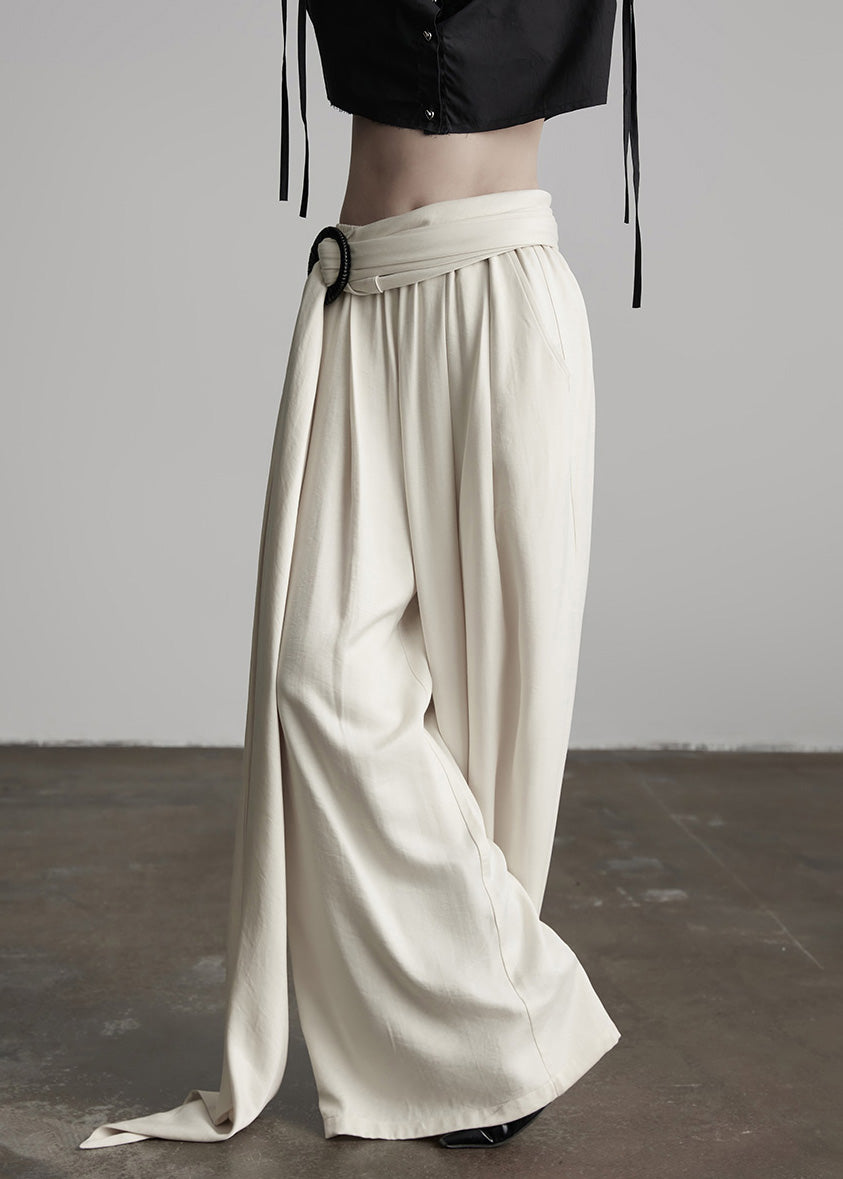 Stylish Black Wrinkled Elastic Waist Silk Pants Fall