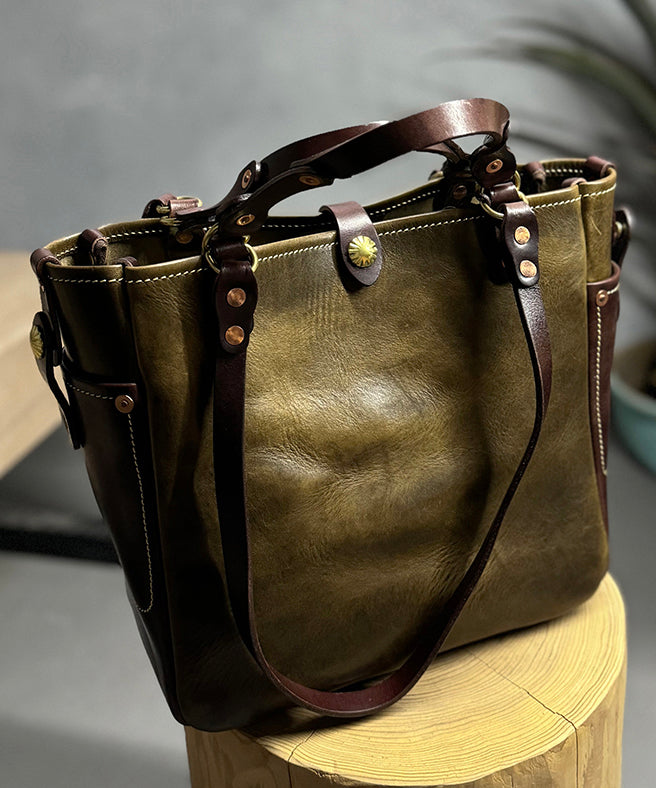 Stylish Blackish Green Large Capacity Leather Versatile Tote Handbag
