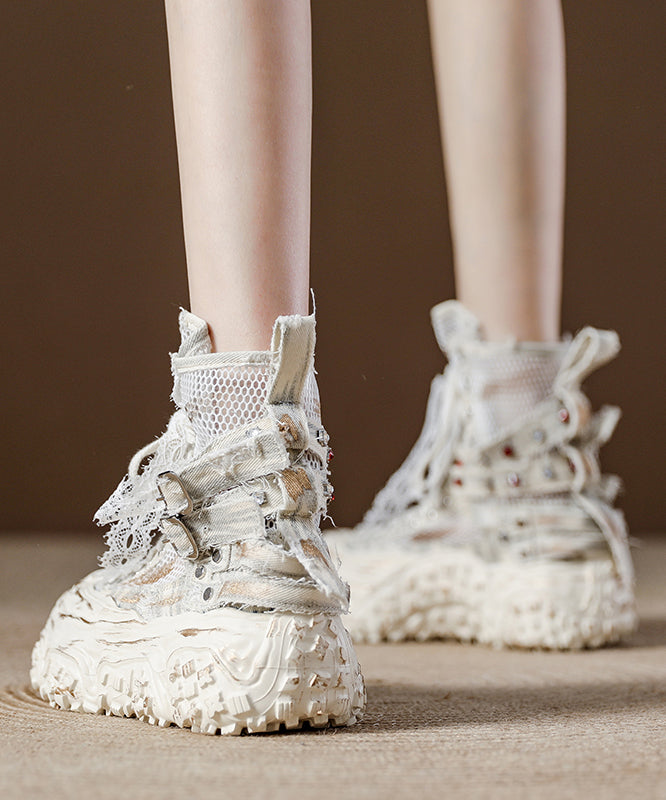 Stylish Blue Breathable Mesh Splicing Boots Lace Up