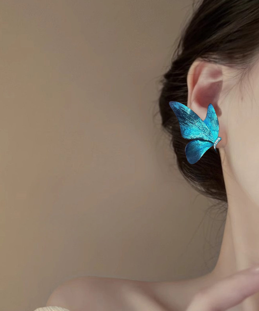 Stylish Blue Copper Alloy Zircon Butterfly Stud Earrings