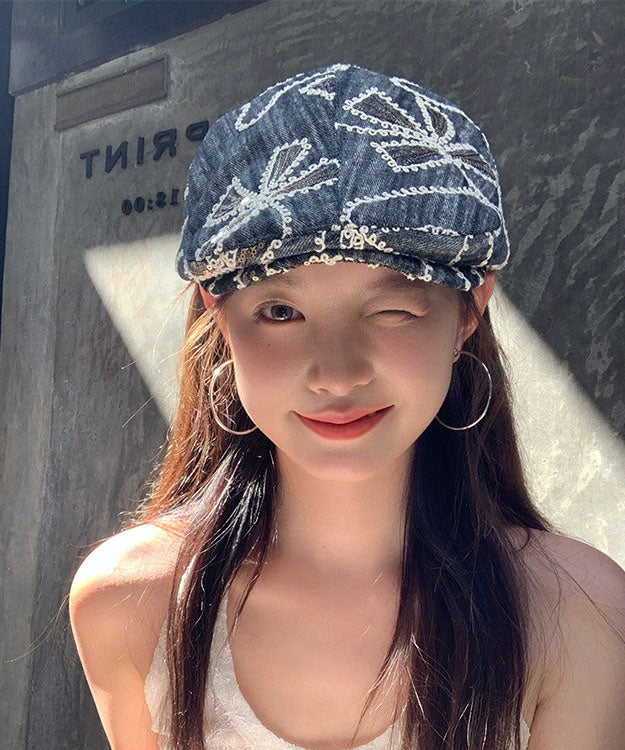 Stylish Blue Grey Sequins Embroideried Breton Hat