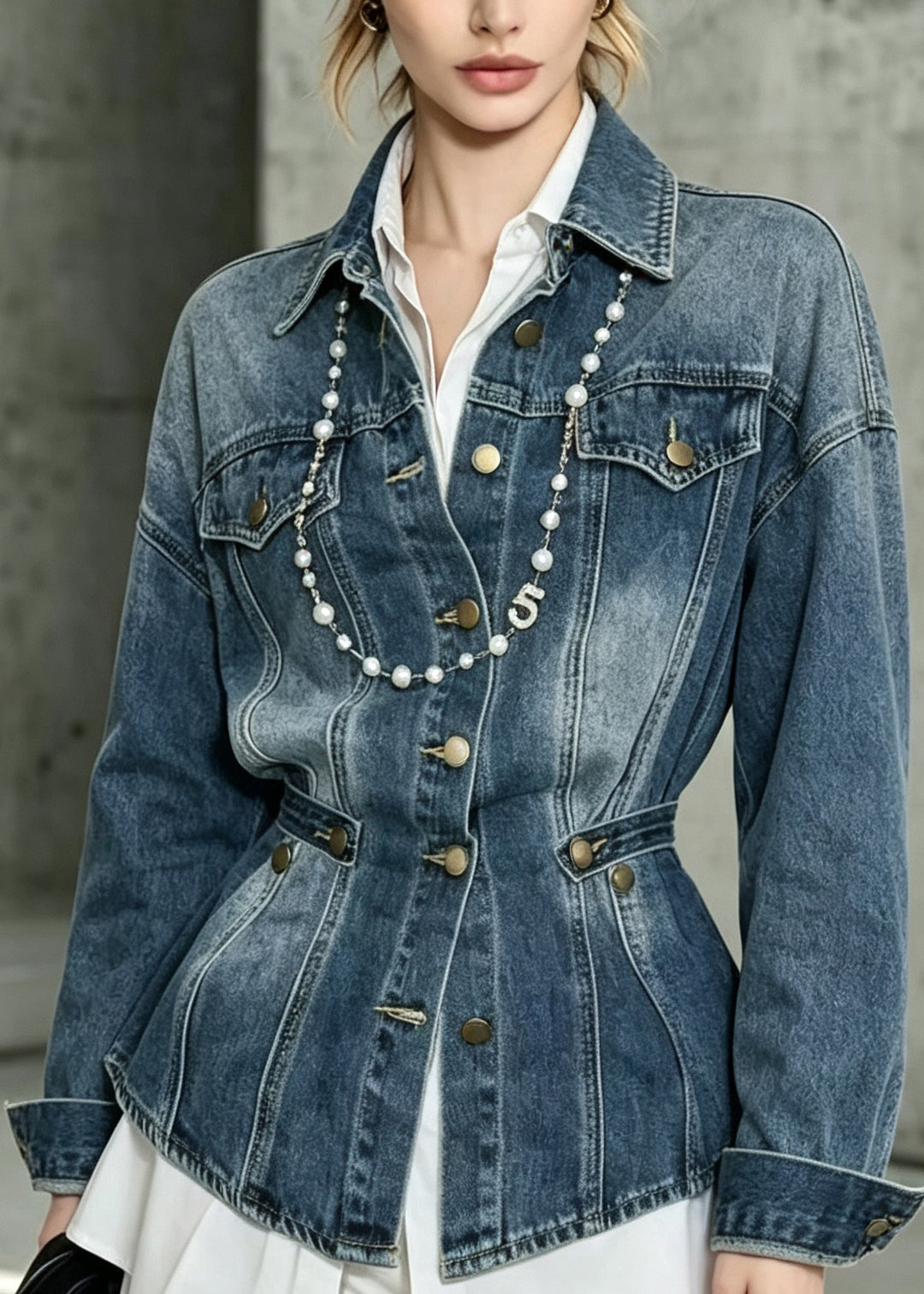 Stylish Blue Peter Pan Collar Patchwork Denim Coats Fall
