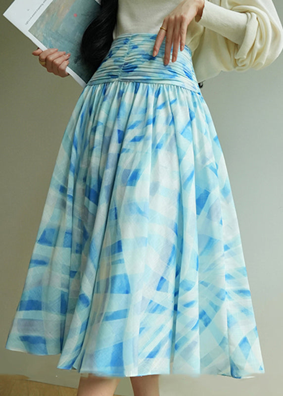 Stylish Blue Plaid Patchwork High Waist Maxi Skirt Summer