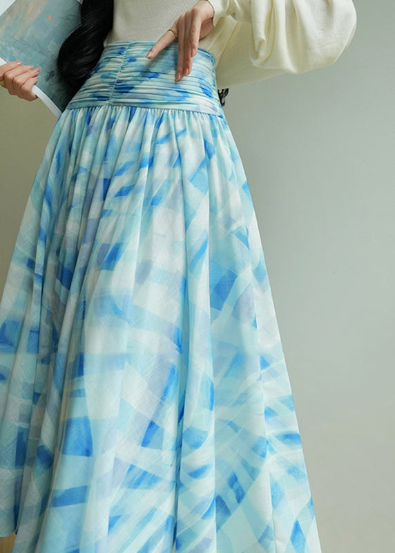 Stylish Blue Plaid Patchwork High Waist Maxi Skirt Summer