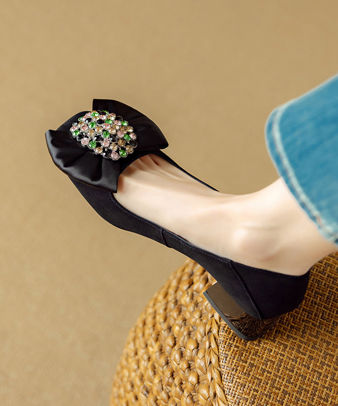 Stylish Bow Zircon Splicing Chunky Penny Loafers Blue Suede