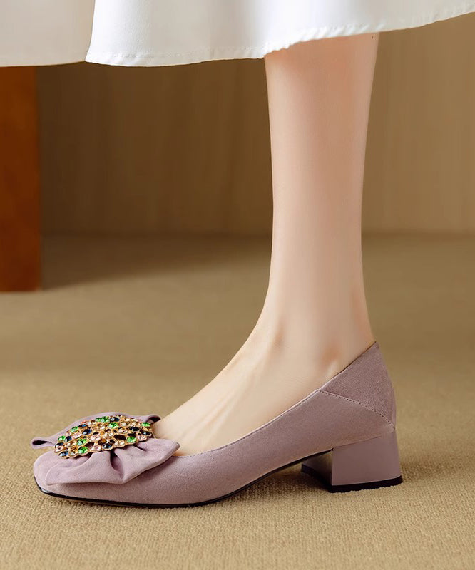 Stylish Bow Zircon Splicing Chunky Penny Loafers Blue Suede