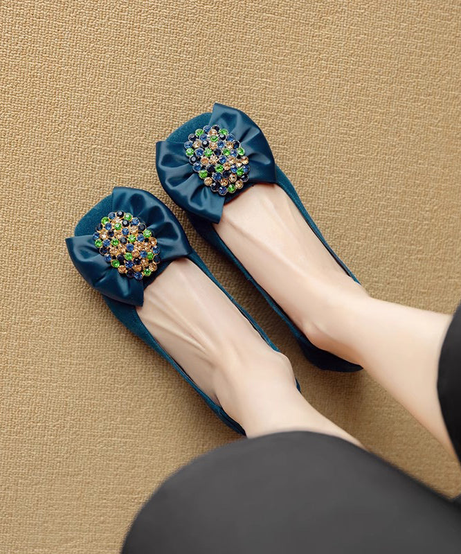 Stylish Bow Zircon Splicing Chunky Penny Loafers Blue Suede