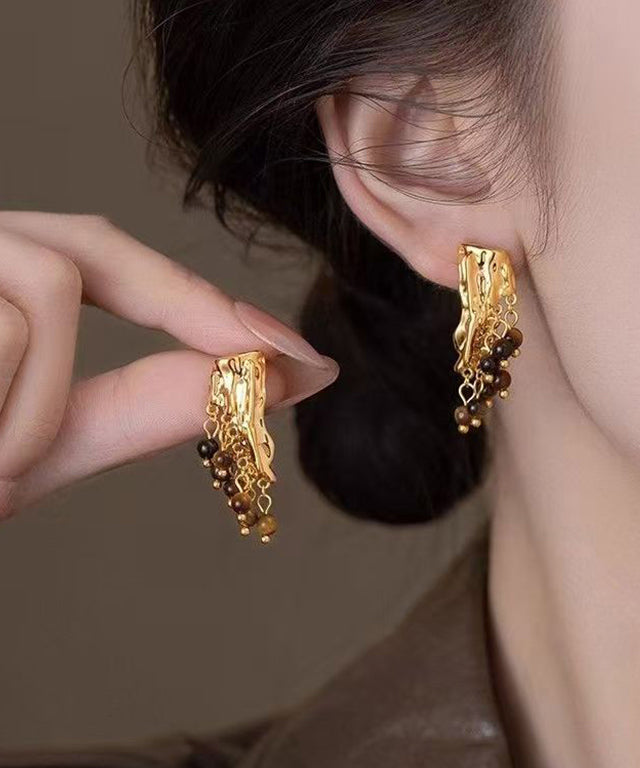 Stylish Brown Copper Alloy Wrinkled Grape Stud Earrings