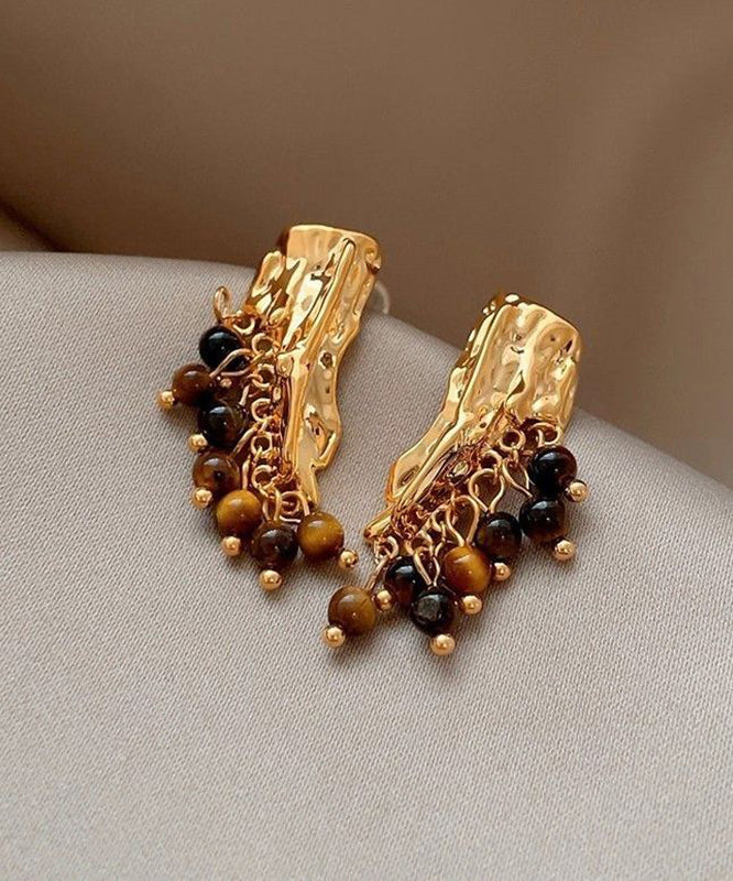 Stylish Brown Copper Alloy Wrinkled Grape Stud Earrings
