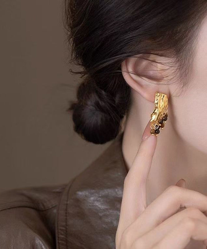 Stylish Brown Copper Alloy Wrinkled Grape Stud Earrings