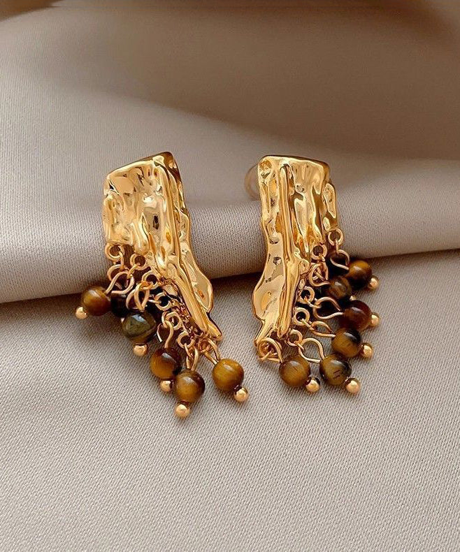 Stylish Brown Copper Alloy Wrinkled Grape Stud Earrings