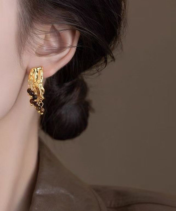 Stylish Brown Copper Alloy Wrinkled Grape Stud Earrings