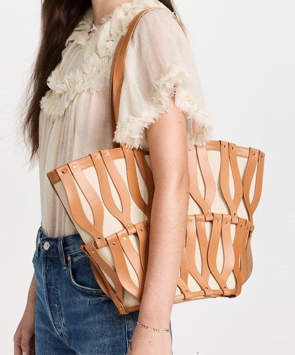 Stylish Brown Hollow Out Large Capacity Canvas Satchel Handbag