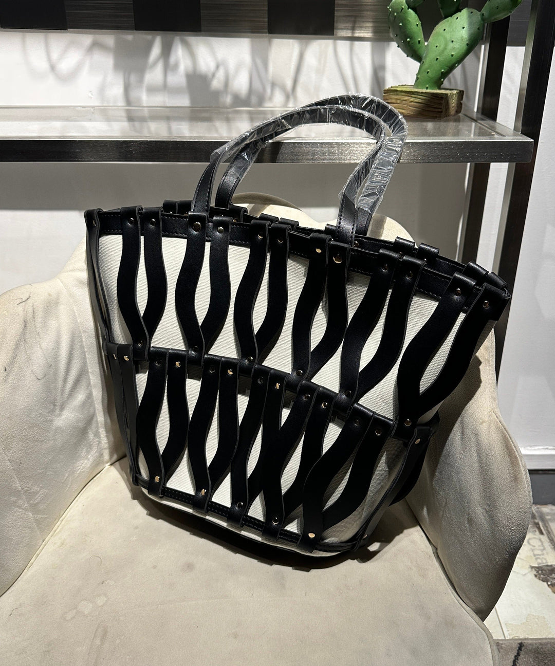 Stylish Brown Hollow Out Large Capacity Canvas Satchel Handbag