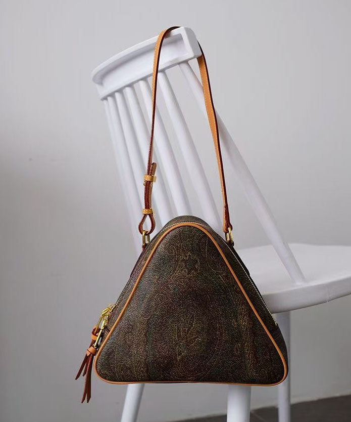 Stylish Brown Jacquard Triangle Leather Cross-body Bag