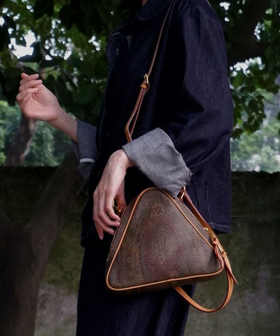 Stylish Brown Jacquard Triangle Leather Cross-body Bag
