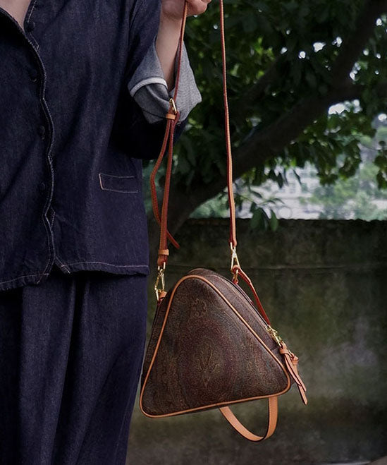 Stylish Brown Jacquard Triangle Leather Cross-body Bag