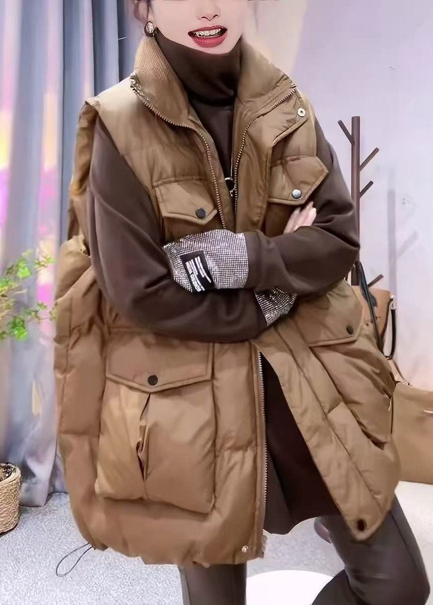 Stylish Brown Oversized Fine Cotton Filled Puffers Vest Winter