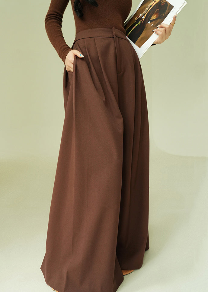 Stylish Brown Pockets High Waist Spandex Pants Fall