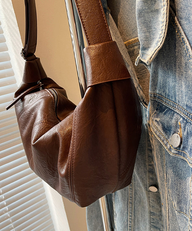 Stylish Brown Solid Durable Faux Leather Versatile Women Handbags