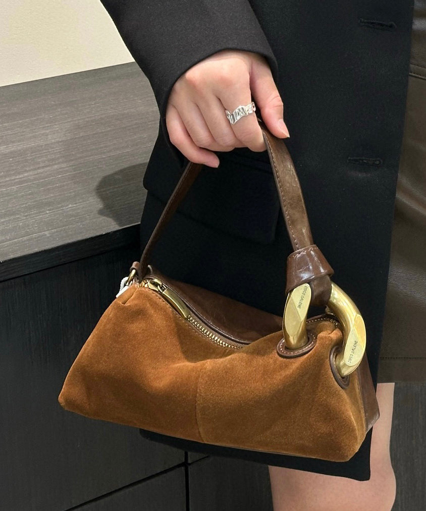 Stylish Brown Solid Durable Versatile Suede Tote Handbag