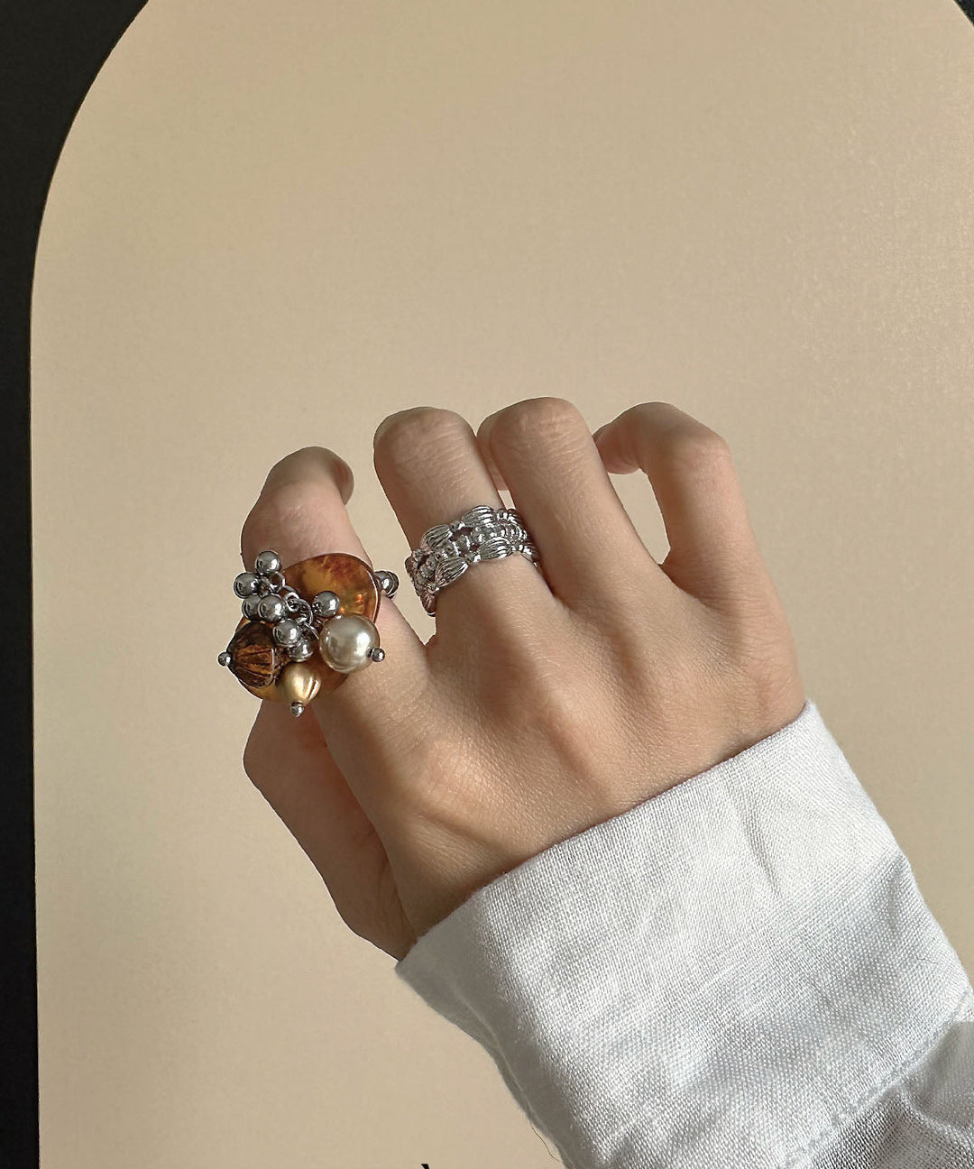 Stylish Brown Tassel Bead Glazed Titanium Steel Rings