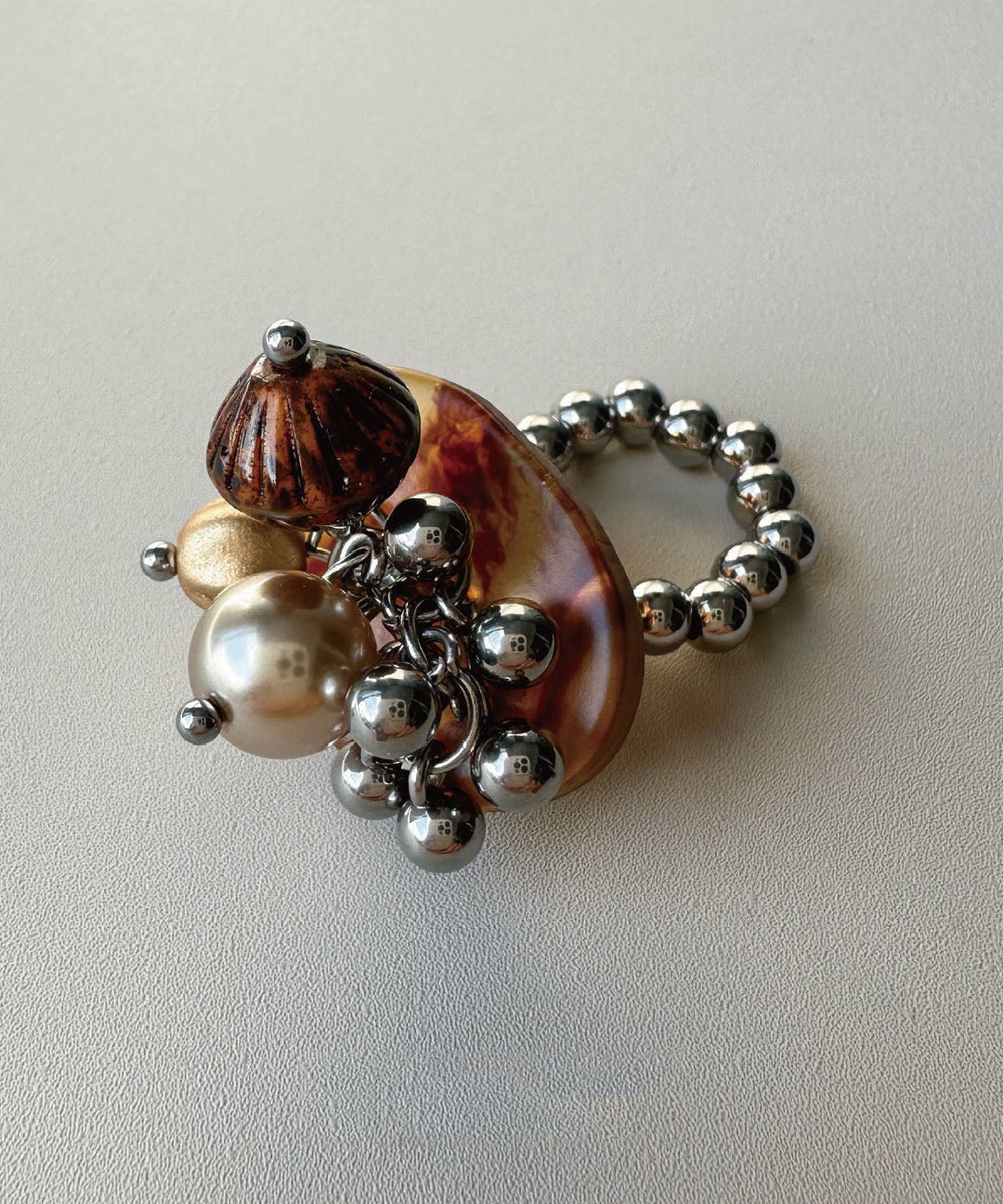 Stylish Brown Tassel Bead Glazed Titanium Steel Rings