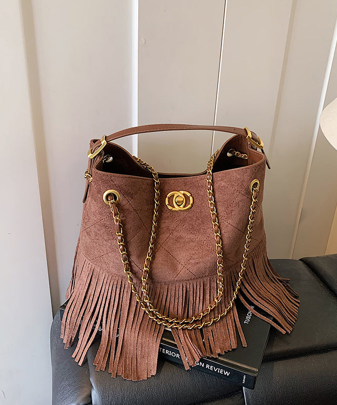 Stylish Brown Tassel Patchwork Suede Shoulder Bag