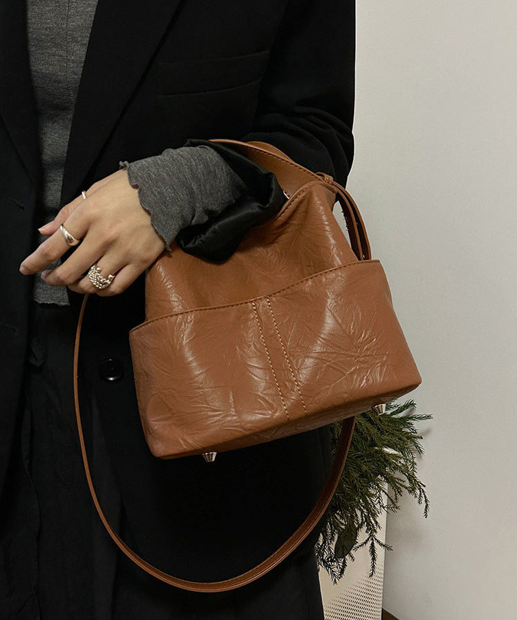 Stylish Brown Versatile Faux Leather Tote Bag