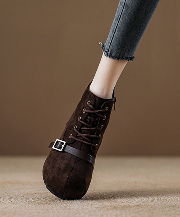 Stylish Camel Lace Up Suede Splicing Platform Boots