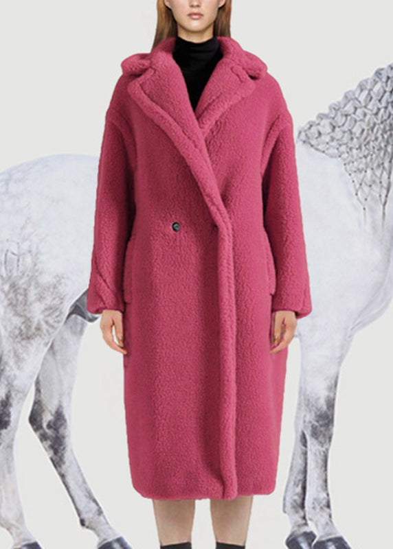 Stylish Camel Peter Pan Collar Pockets Teddy Faux Fur Long Coats Winter