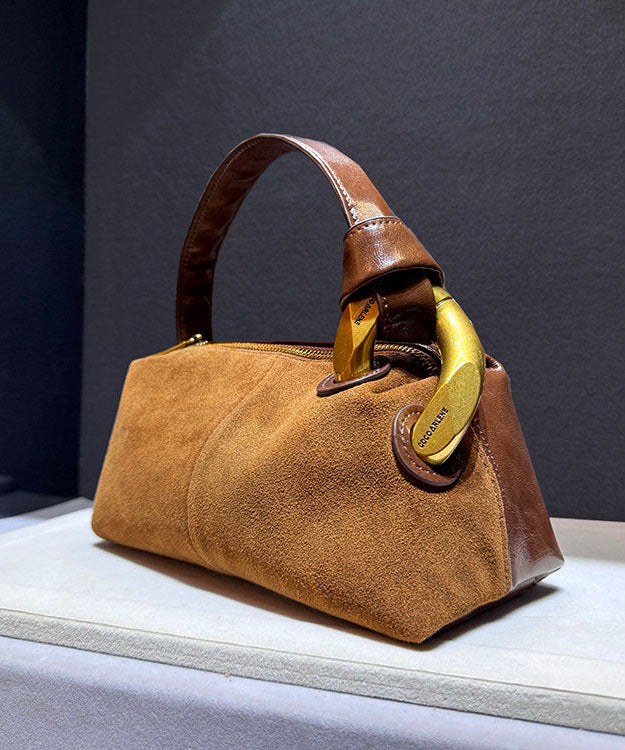 Stylish Caramel Faux Suede Patchwork Tote Handbag