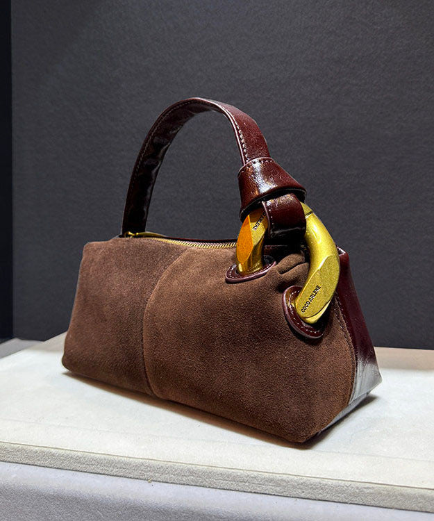 Stylish Caramel Faux Suede Patchwork Tote Handbag