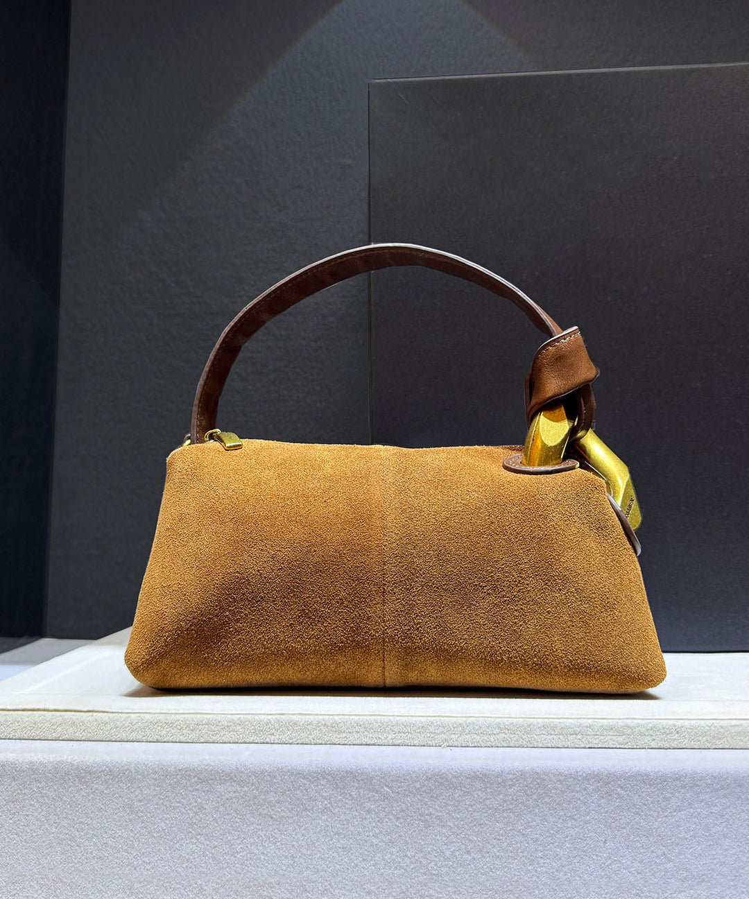 Stylish Caramel Faux Suede Patchwork Tote Handbag