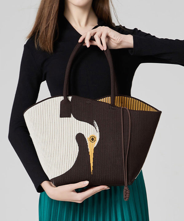 Stylish Chocolate Asymmetrical Design Jacquard Cotton Shoulder Bags