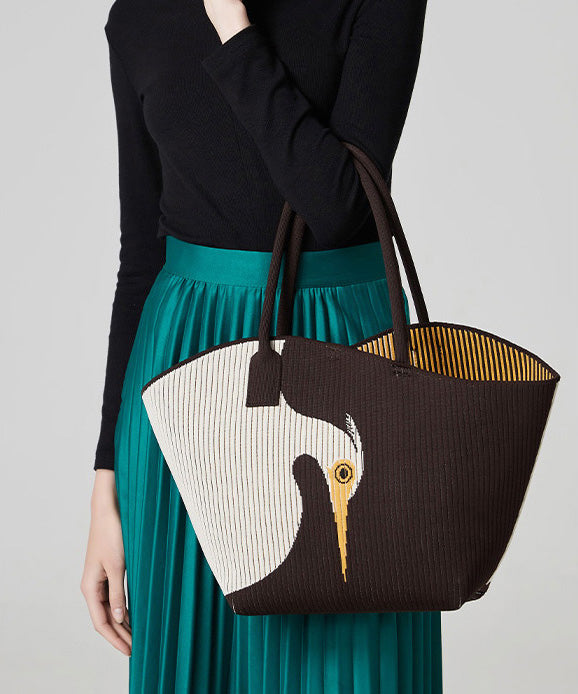 Stylish Chocolate Asymmetrical Design Jacquard Cotton Shoulder Bags