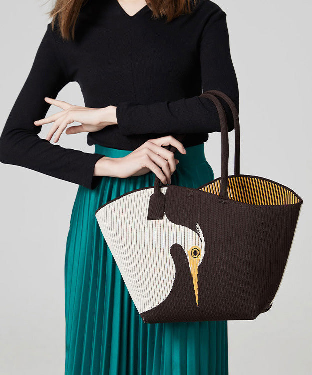 Stylish Chocolate Asymmetrical Design Jacquard Cotton Shoulder Bags