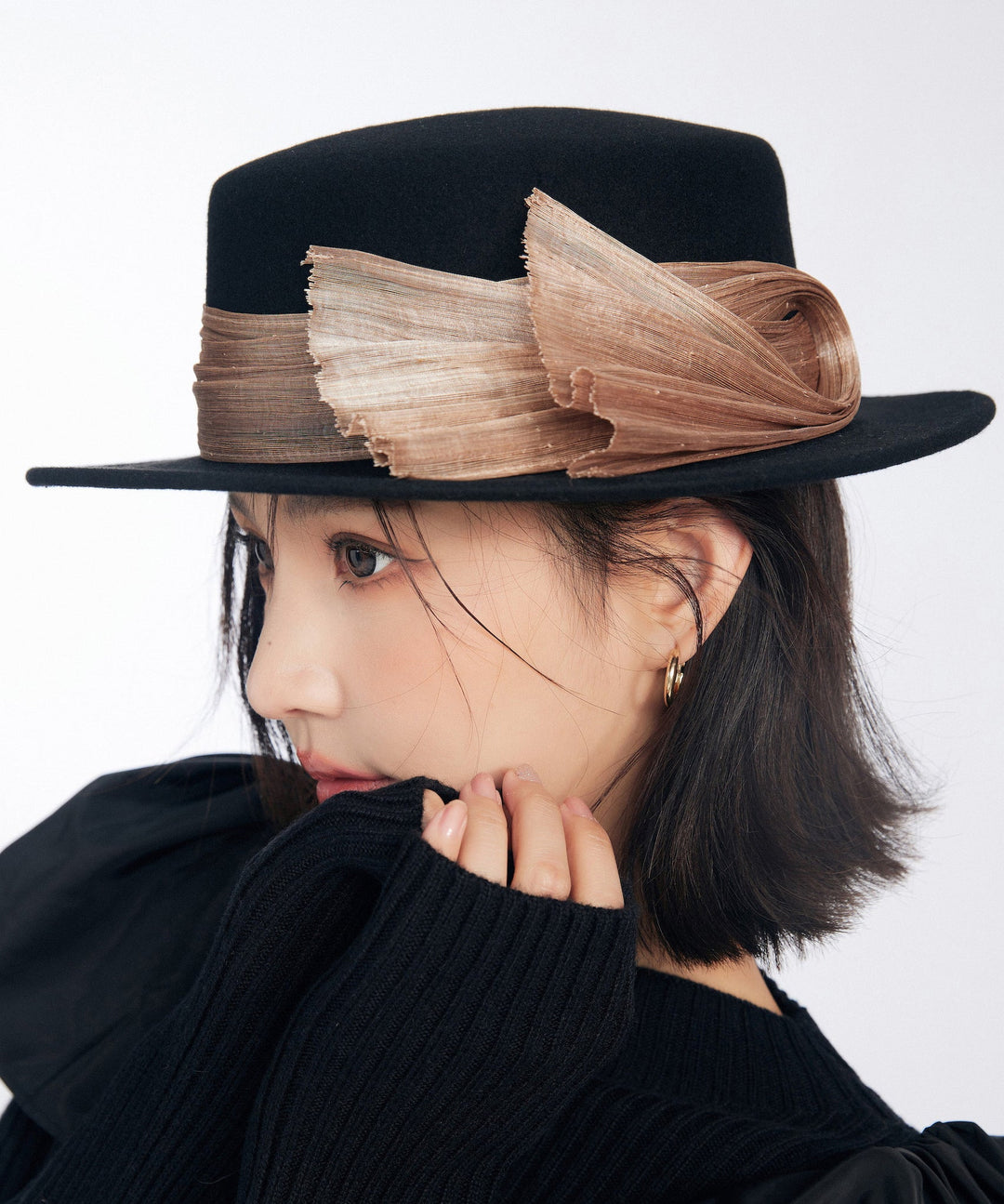Stylish Classy Black Decorated Versatile Woolen Cloche Hat